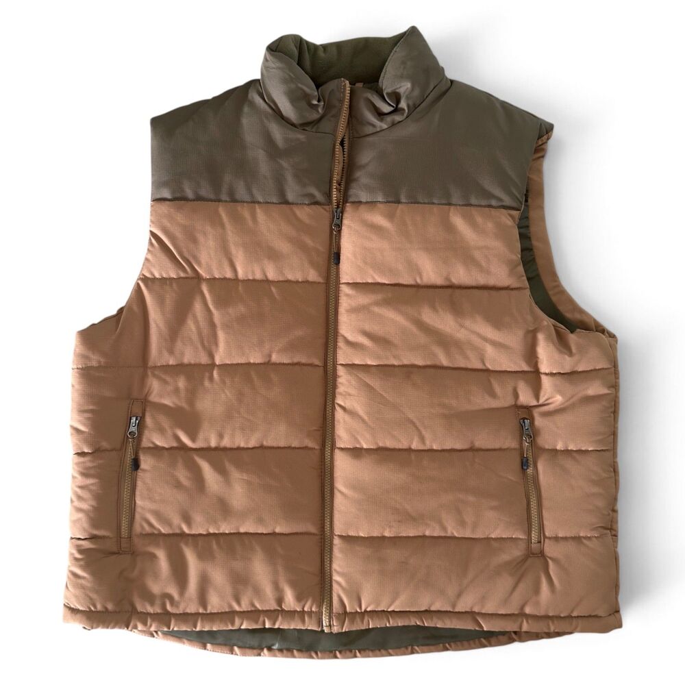 Sears Outdoor Life Men's Puffer Vest XXL Brown Olive Quilted Full Zip